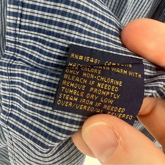 Tommy Hilfiger Cotton Men’s Button Down Shirt Blue & White Gingham 16 1/2 32-33 - Picture 4 of 8